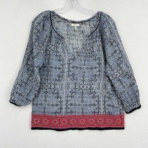 JOIE Embroidered Peasant Cheree Tunic Top Size XS Aztec Boho 3/4 Sleeve V-Neck